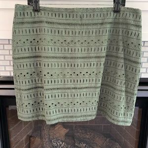 Gap mini skirt in olive with vertical striped embroidered detail